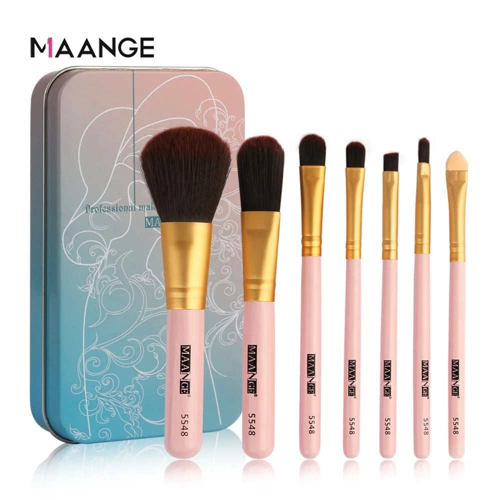 MAANGE Mini 7pcs Travel Set Eye Shadow Lip Brush Makeup Brush Set With Box