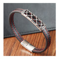 Simple Vintage Stainless Steel Magnetic Clasp Genuine Leather Bracelets With Red Thread for Men Bangles Jewelry