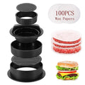 Burger Press Maker with Different Size Patty Molds and Non Sticking Coating Hamburger Maker with 100ps Burger Paper