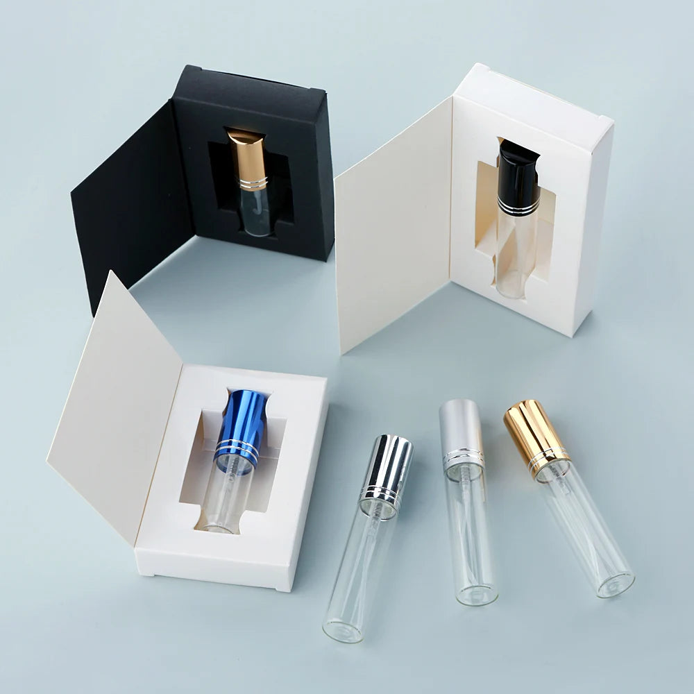 SUMEEAR 5ml 10ml Clear Glass Perfume Bottle Portable Mini Flat Design with Reusable Spray Sample Vial Elegant Perfume Gift Box