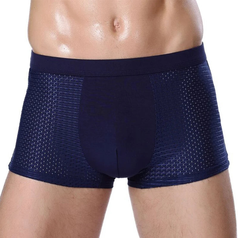OEM Men's Breathable Underwear Ice Silk Shorts Mesh Hollow Boxer Mid-waist Youth Boxer Soft Mid-Rise Custom Logo