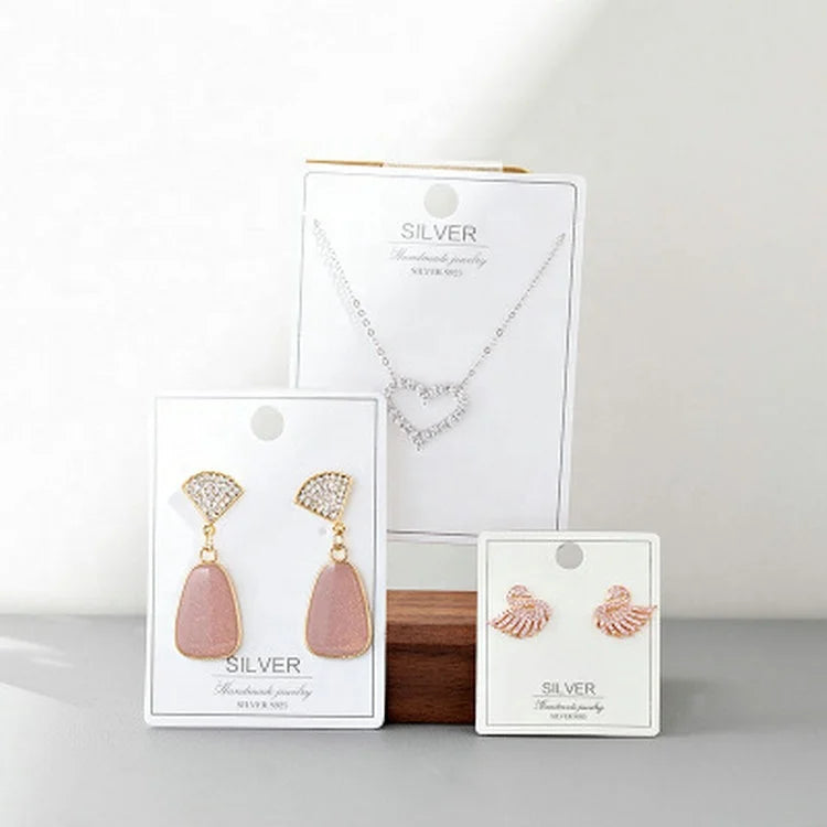 Custom Printed White Paper Hanging Holder Card Stock Jewelry Set Pendant Necklace Earring Packaging Display Card