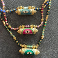 European and American EvilEye Kaleidoscope Necklace Vintage Woven Rope Colorful Beads Chain Gold Plated Collarbone Chain