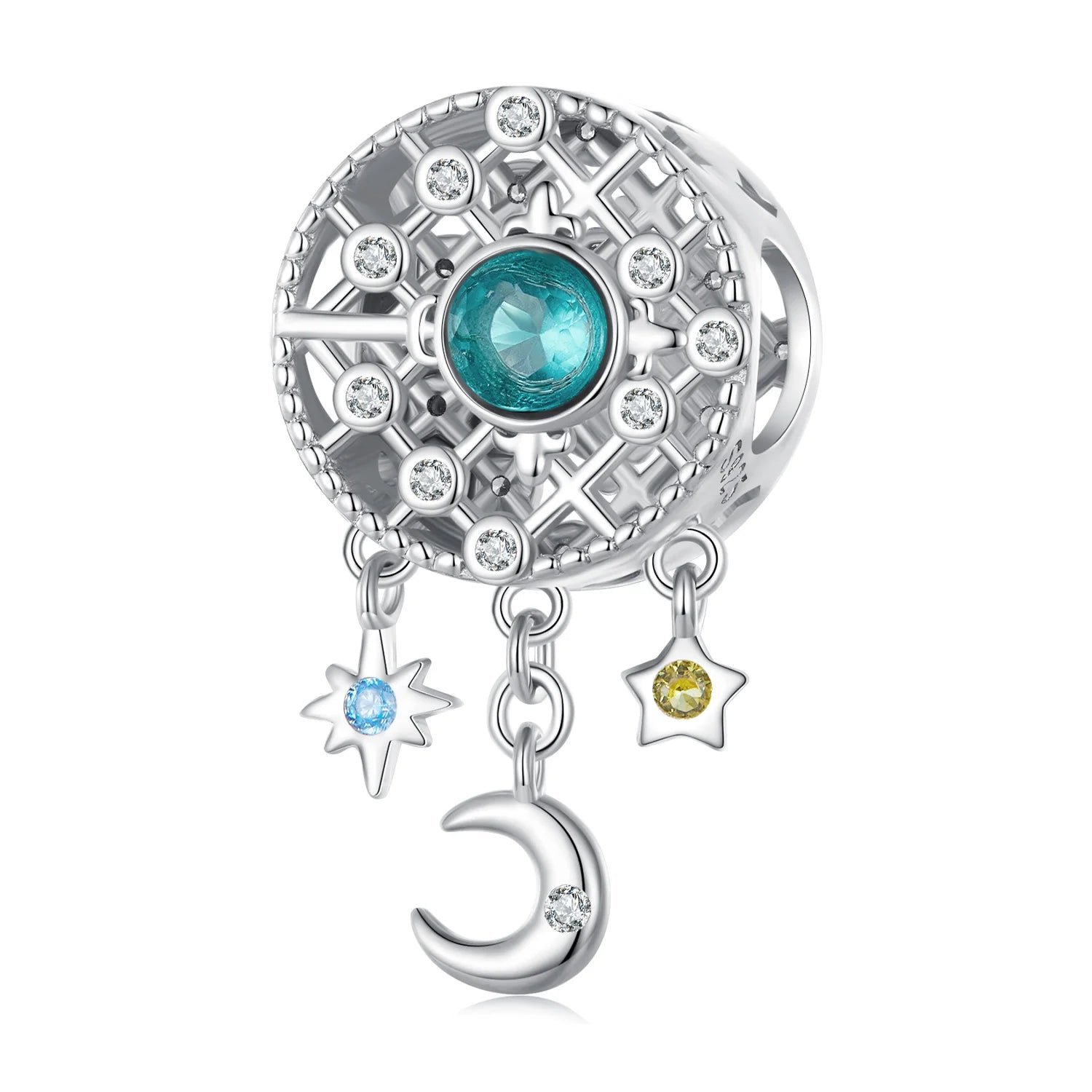 925 Sterling Silver Starmoon Dream Catcher Charm Beads Fit Bracelet Women Fashion Jewelry Zircon Pendant DIY Gift SCC2487