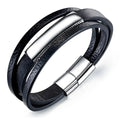 Custom Engraved Band LOGO Name Date Silver Gold Mens Stainless Steel Leather Bracelets with Magnetic Clasp PH1369