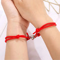 Magnetic Heart Charm Couple Bracelet 2pcs Set Adjustable Nylon Rope BFF Pinky Promise Friendship Bracelet Handmade for Women