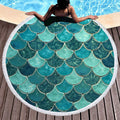 Drop Shipping Microfiber Tassel Round Blanket Digital Printed Round Beach Towel Fish Scale Beach Towel