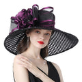 Fashion Women Sun Hat 16cm Mesh Wide Brim Kentucky Derby Organza Church Wedding Party Hat with Big Flower