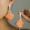 Women Jewelry Earrings Wholesale Fashion Creative Hyperbole 2 Layer Geometric Fanshaped Painted Color Ear Piercing Drop Earrings