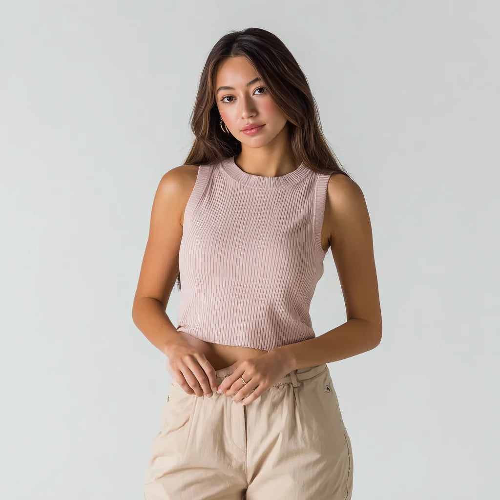 Casual Summer-To-Fall Crew Neck Sweater Vest Pastel Breathable Knitted Fabric with Front Logo for Layering