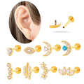 ASTM F136 G23 PVD Gold High Polished Titanium Children's Crown Shape Internally Threaded Tragus Earring Marquis Cut Prong Set CZ