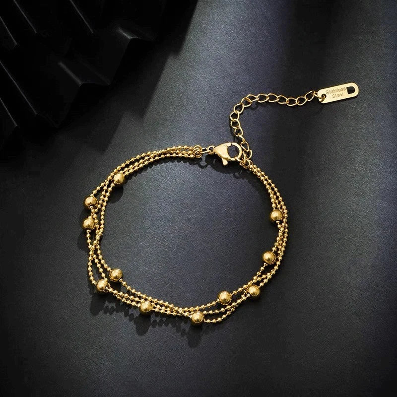 Multi-layer Beads Minimal Round Beads Titanium Steel Bracelet Simple 18K Gold Hand Ornaments Women Bracelets Jewelry