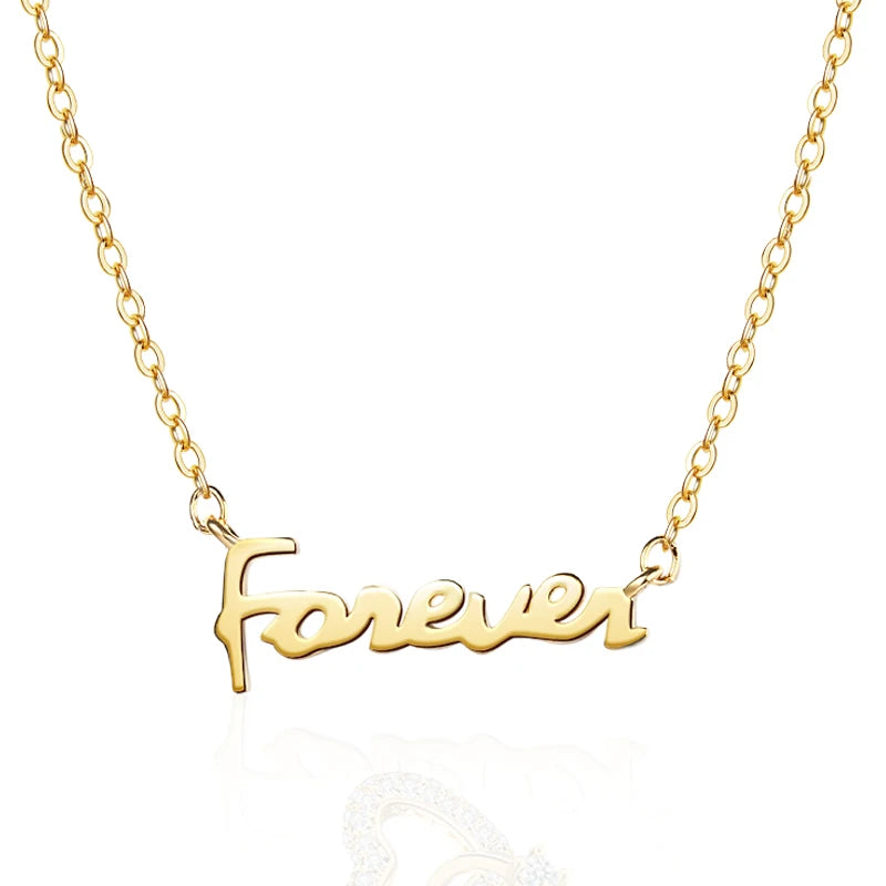 Wholesale Trendy Zircon Wedding Letter Forever Necklace 18k Gold Plated Pendant for Women