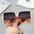 Luxury Fashion Women Sunglasses Custom Logo Big Oversized Square Rimless Frames with UV400 Lenses Available in Beige and Green