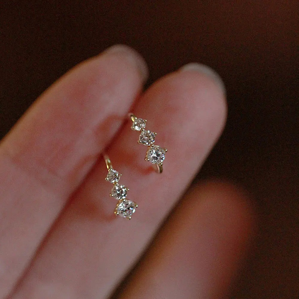 Pure 925 Sterling Silver Hot Sale 18K Gold Plated Simple Shiny Zircon Stud Earrings for Women Girls