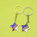 Trendy Classic American Flag Keychain Woven Metal with Heart and Star Shape Inlaid Diamonds Popular in Europe and America