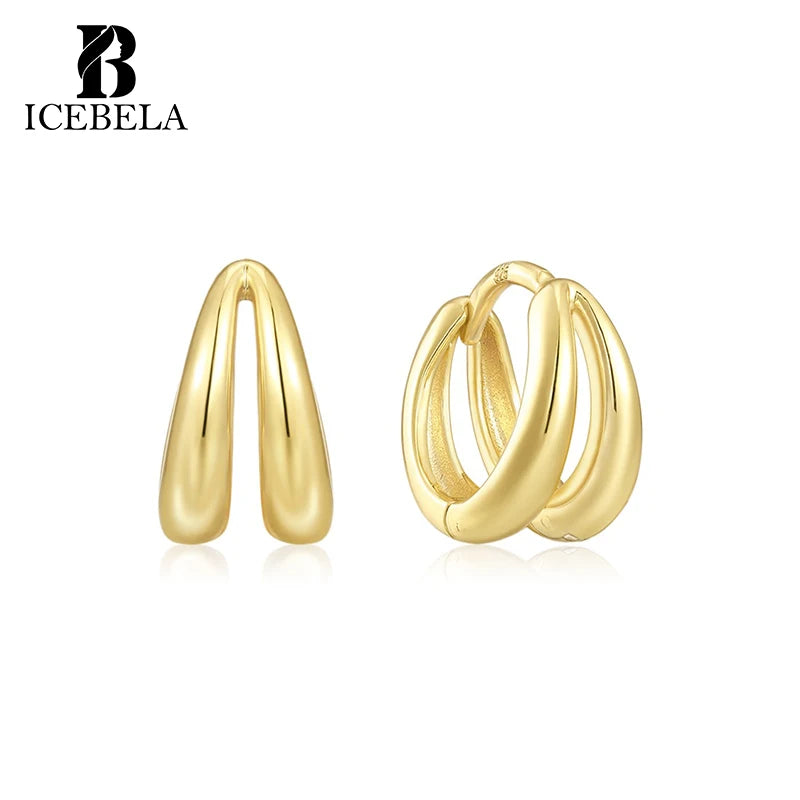 Minimalist Unique 18k Gold Plated Double C-Shape Hollow Out 925 Sterling Silver Earring Fine Jewelry Hoop Earrings for Girls
