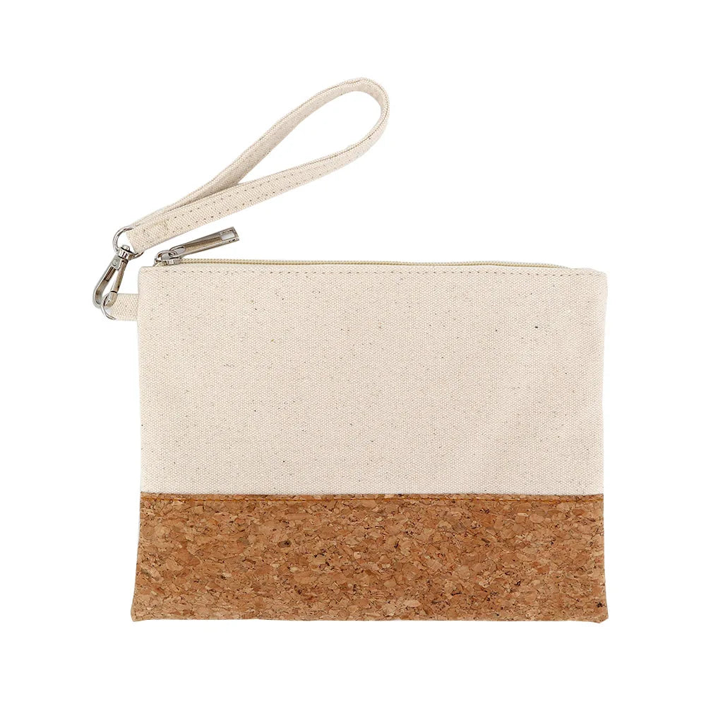 Hot Selling Cotton Portable Makeup Bag Cork Cosmetic Pouch Bag Carry Handle Canvas Zip Pouch with Custom Print logo for Gift