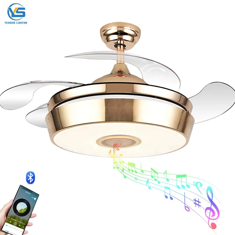 Private Label 2005ES 110V 220V 42inch Retractil Ceiling Fans with Speaker Technology Ceiling Light with Fan and Remote