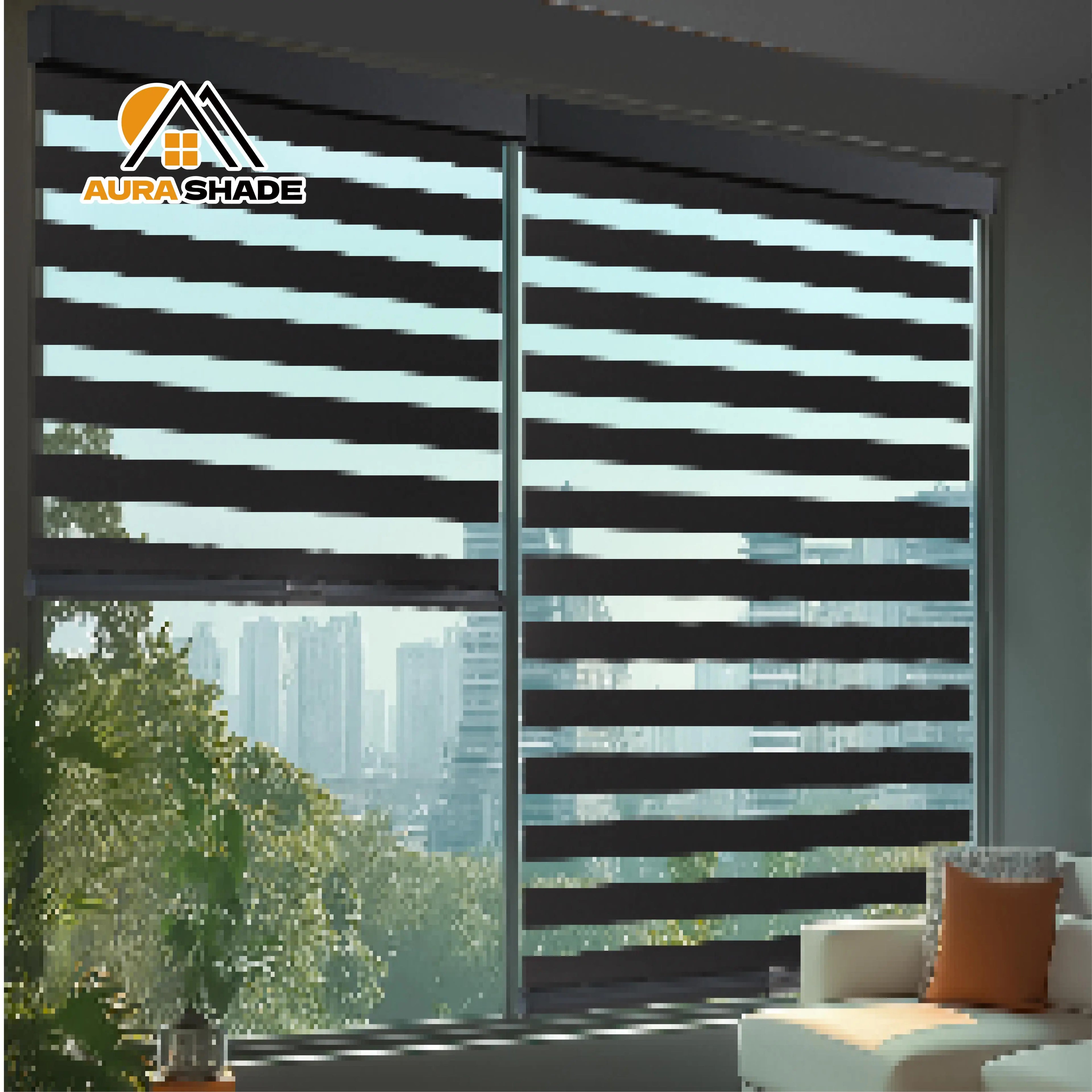 Hot Selling Modern Zebra Dual Roller Blinds Blackout Plain Waterproof Automatic for Sliding Windows Perfect Fit