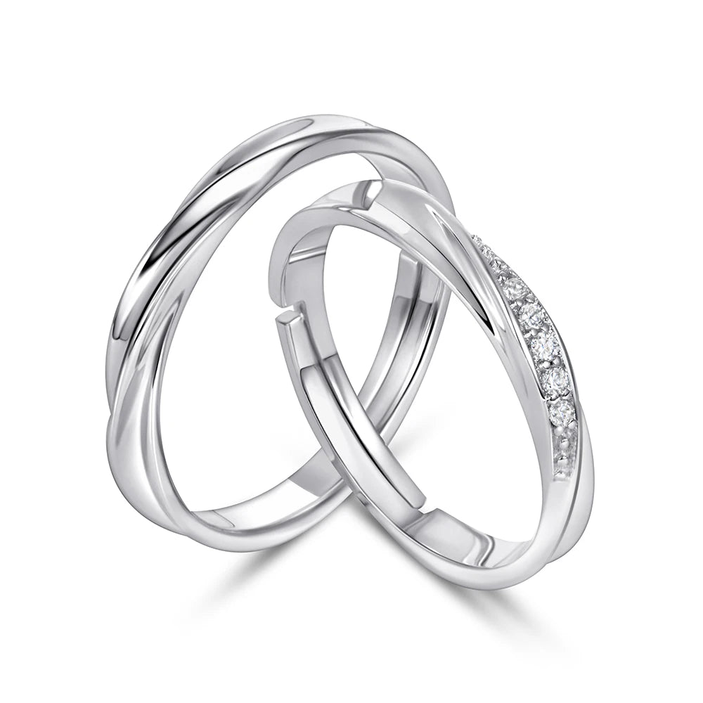 S925 Sterling Silver Couple Ring Set Wholesale Fashion Love Fine Jewelry Adjustable Couple Rings