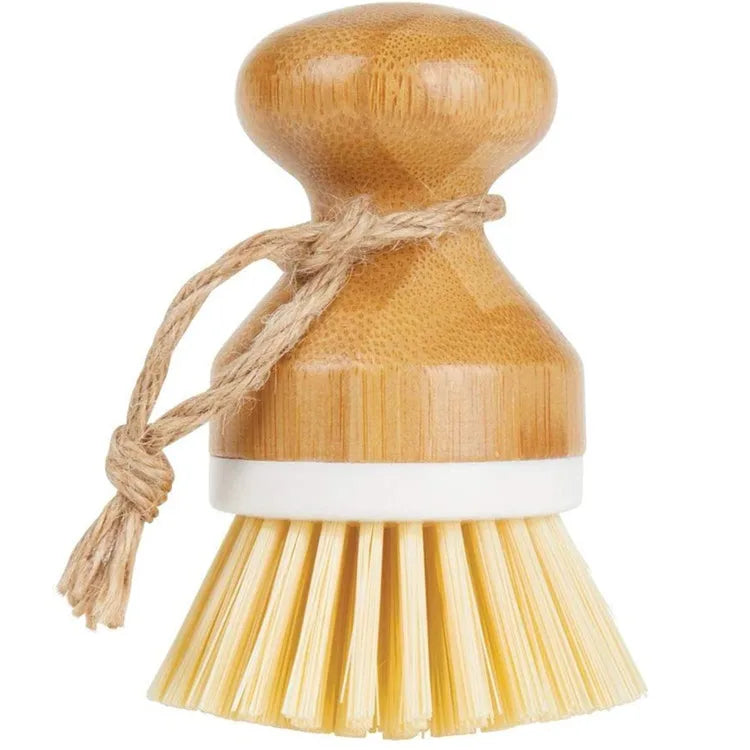 Bamboo Round Mini Palm Scrub Cleaning Brush Portable Stiff Bristles Washing Dish Brush for Household Kitchen