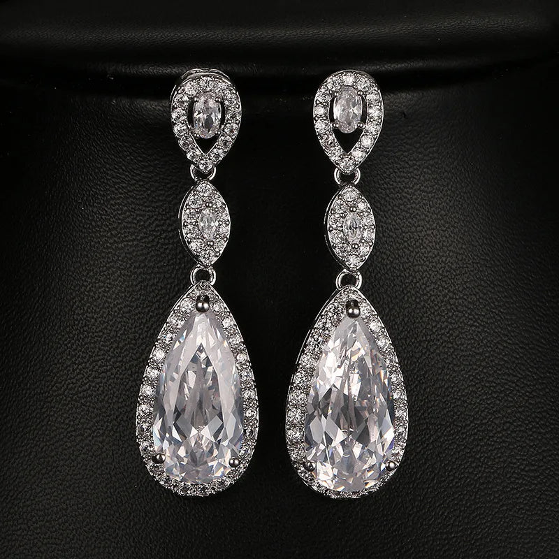 Luxury Bride Wedding Long Earings Korean Style Amazing Cubic Zirconia Crystal Wedding Jewelry Earring Women