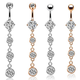 Sexy Long Dangle Belly Button Ring Stainless Steel Sparkling CZ Navel Piercing Jewelry Fashion Jewelry for Women Party