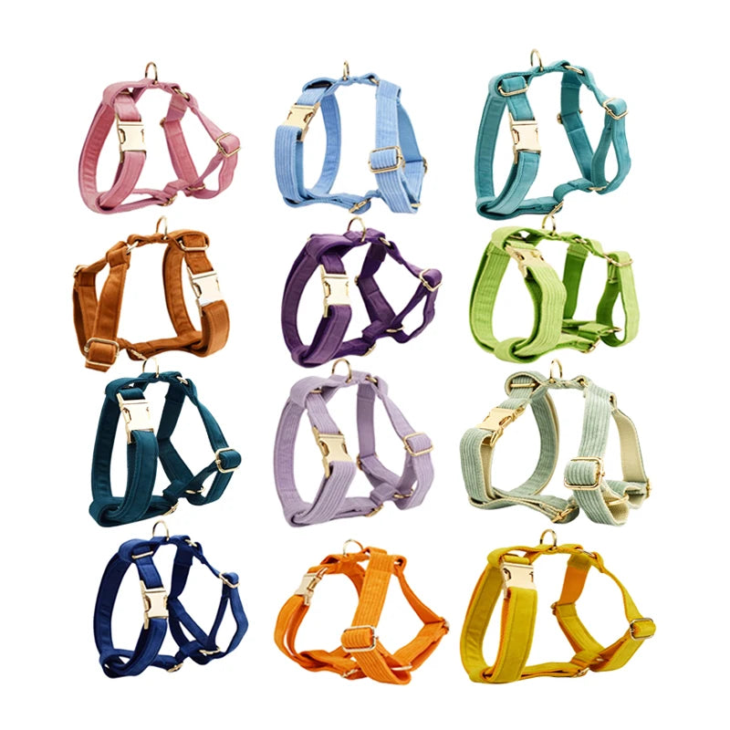 2024 New Design Corduroy Velvet Pet Harness and Leash Set Dog Leads Accessories Puppy Walk Vest Harnesses