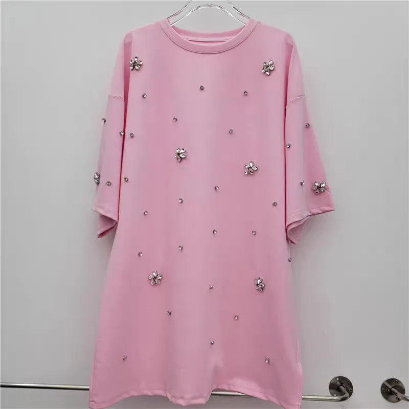Boutique Wholesale 2025 Summer New Fashionable Round Neck Casual Personalized Mid To Long Women's T-shirt