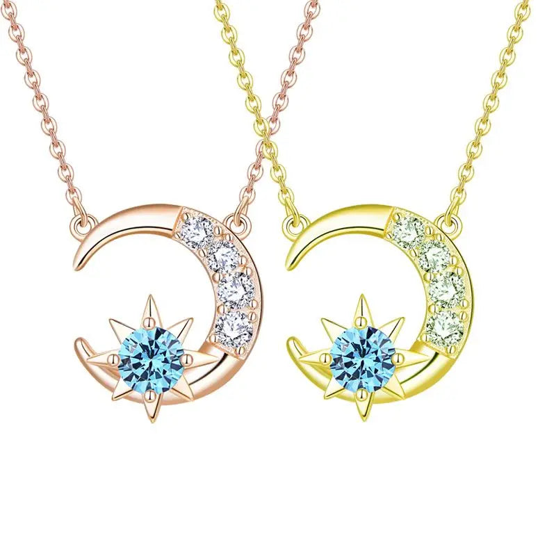 Fashion Elegant Women Jewelry Creative 925 Sterling Silver Gold Plated Clavicle Chain Moon Pendant Necklace Wholesale