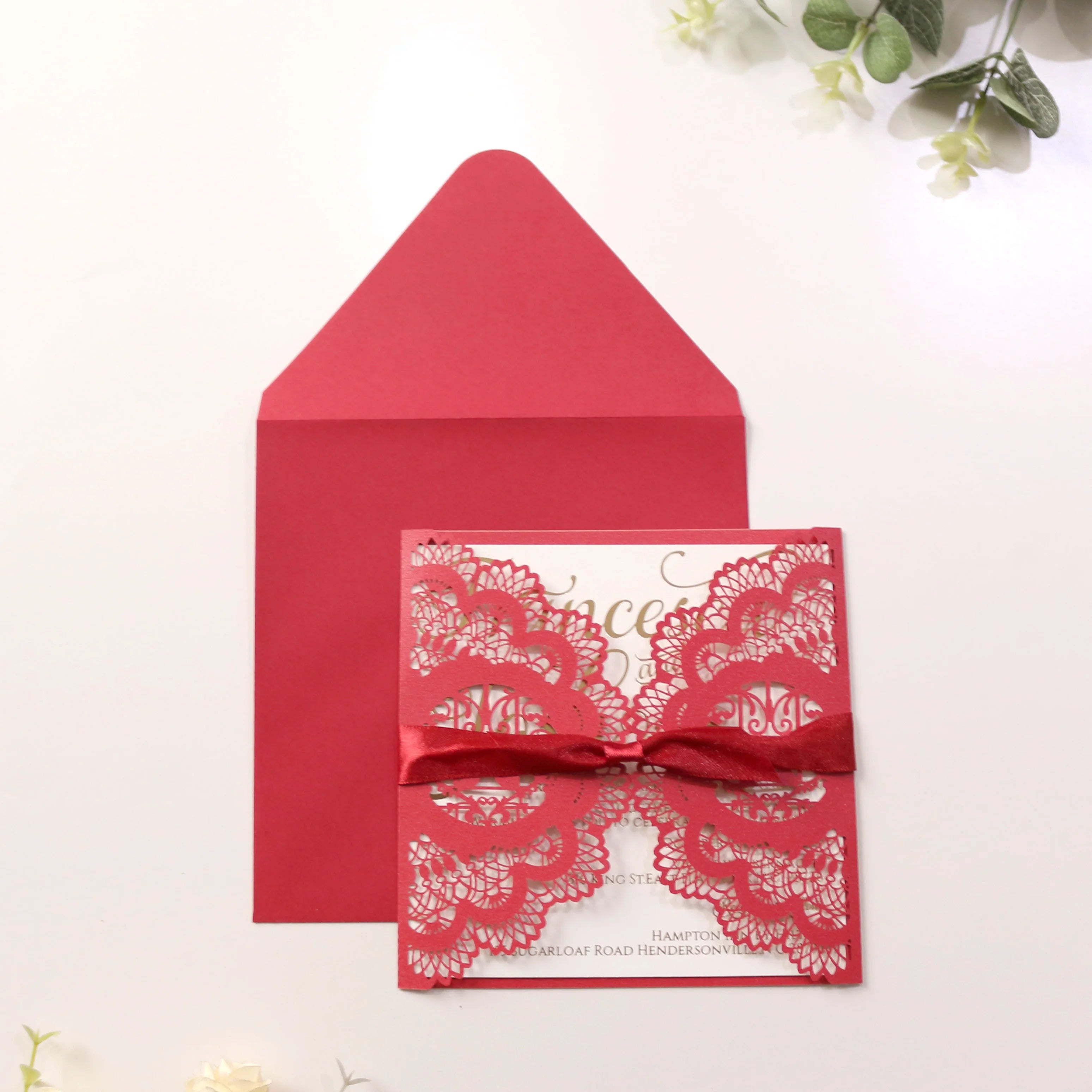 Customized European Style  Laser Cut Invitations Wedding Factory Manufacturer Ribbon Laser Cut Card Greeting Cards