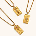 Dingran Custom Zircon Tarot Necklace 18k Gold Plated Stainless Steel Engraved Sun Star Pendant Necklaces