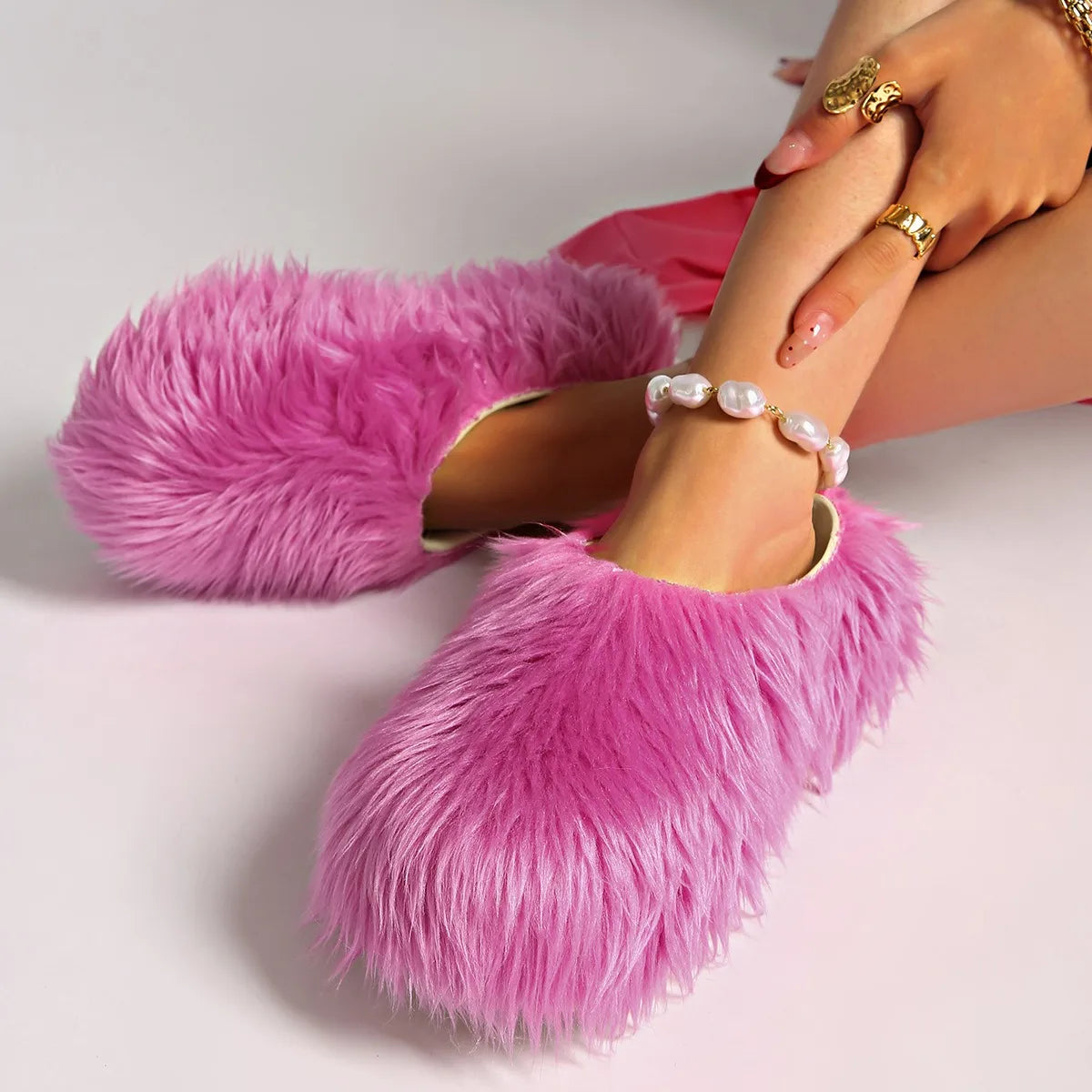 2025  Summer New Arrivals Fuzzy Slippers Solid Color  Commuting Slippers Fashion Women Closed Toe Fur Slipper Shoes