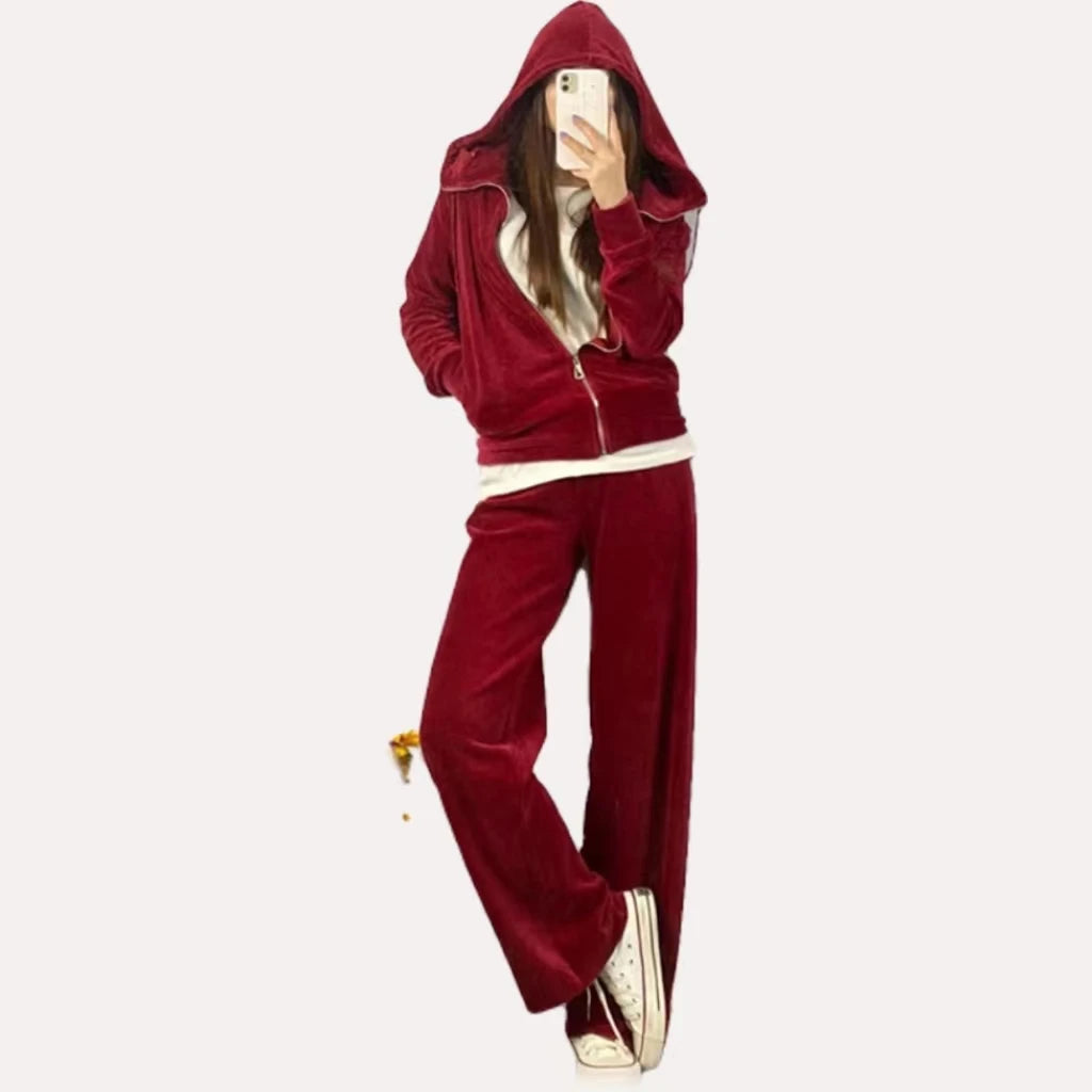 Custom logo 2 Piece Sweatsuit Crop Top Velvet Hoodie Two Piece Pants Jogging Set Velour Tracksuit for Women