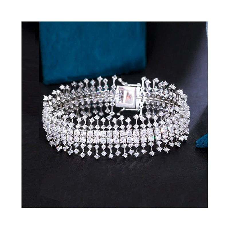 Chunky Big Dubai Jewelry Luxury CZ Dainty Bracelets for Women with Cubic Zirconia Stone Saudi White Gold Plated Bracelet