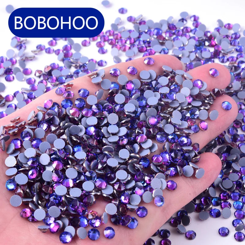 BOBOHOO Sparkling Plating Colors Iron on Stones 8+8 Cuts Hot Fix Rhinestone for Template Rhinestones Jacket Hair Clip Rope