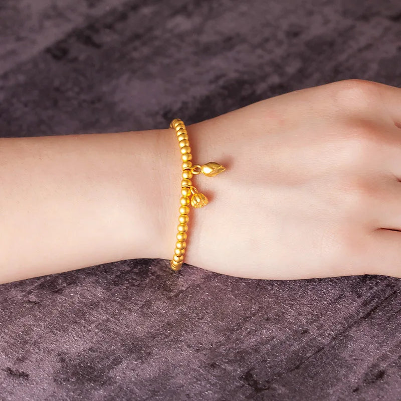 Wholesales 18K Gold Plated Beaded Bracelet Unisex Fengshui Charm Lucky Stainless Steel Bracelet