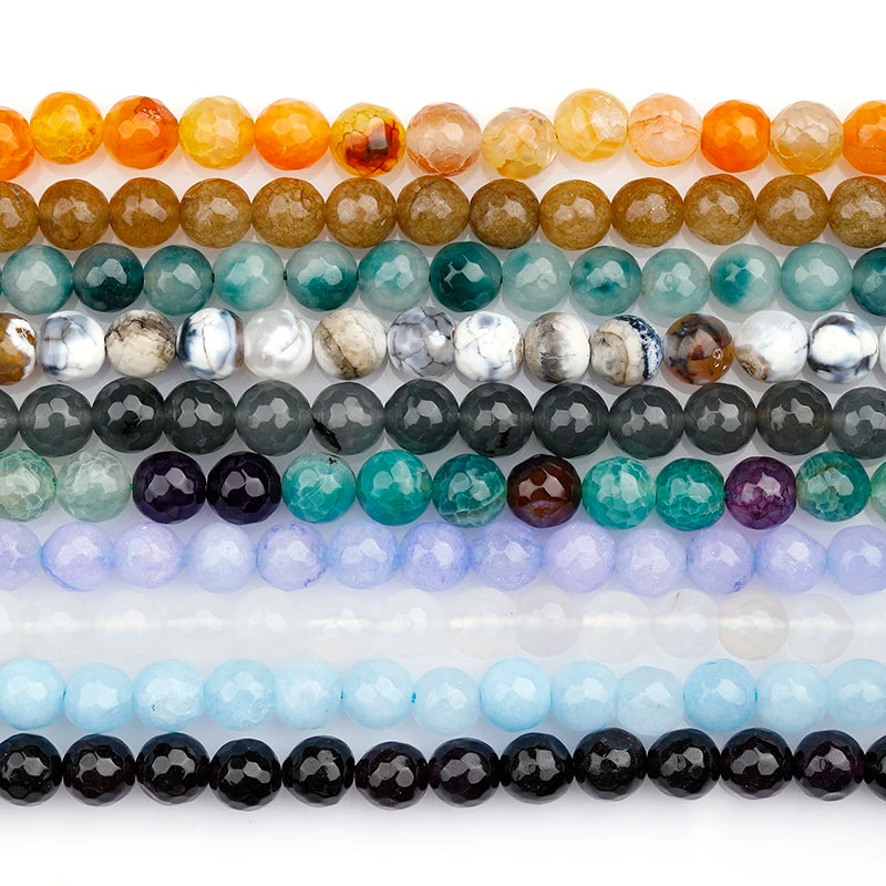 Colorful Round Semi-Precious Bead 8mm Faceted Beads Agate Stone Jewelry Natural Gemstone Beads for DIY Making