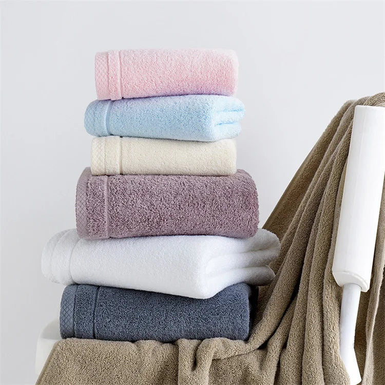Luxury Pure Cotton Bath Towel Set Solid Color Woven Eco-friendly Quick-Dry High Absorbent Soft Custom Logo 35*75cm 70*140cm