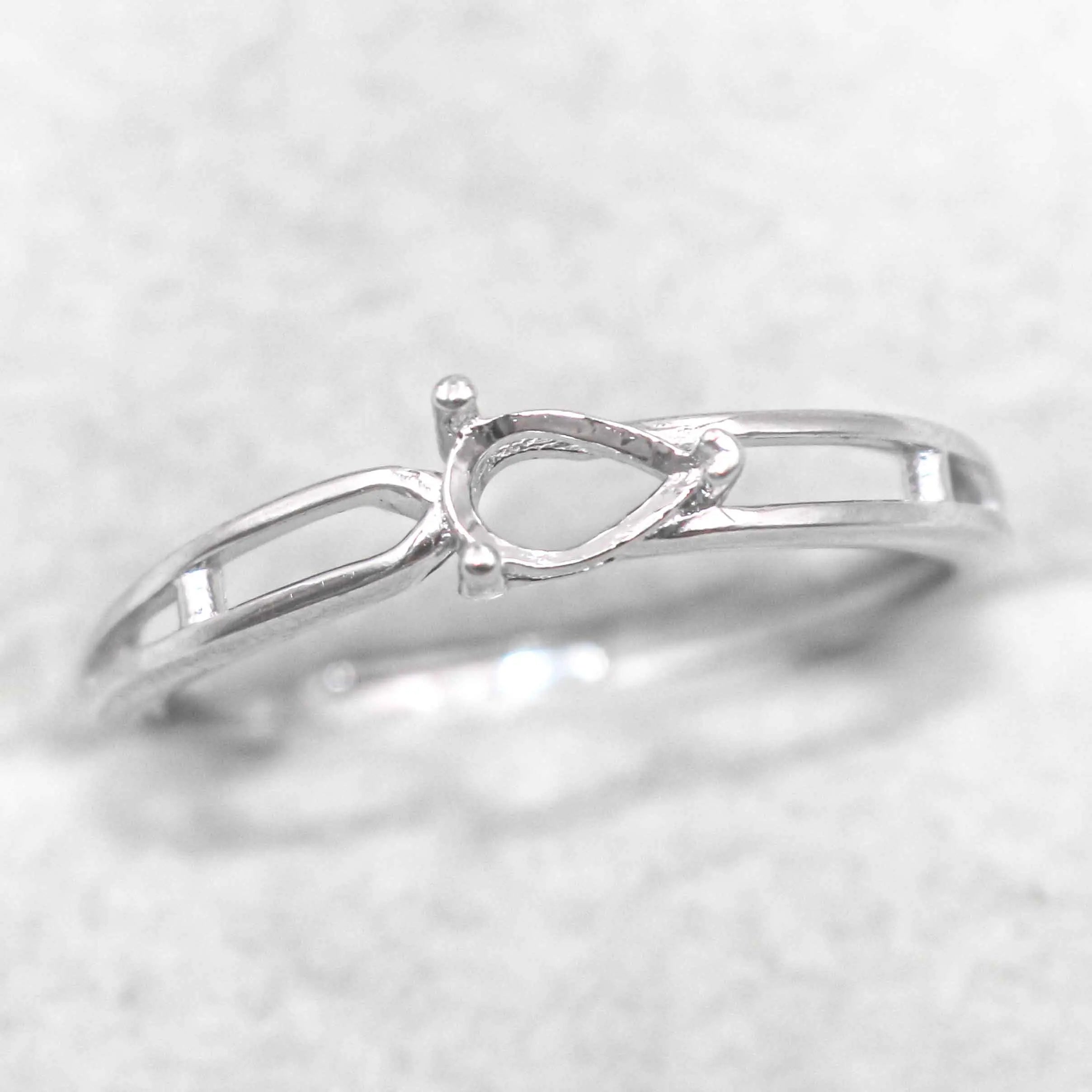 Semi Mount 4*6mm Sterling Silver Ring Pear Shape Empty Blank Support Claw Setting S925 Base Without Center Stone for DIY Inlay