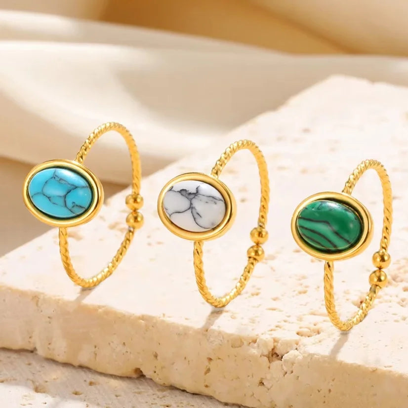 Minimalist Design Turquoise Waterproof Stainless Steel Ring Vintage Personalized Opening Adjustable Ring Jewelry Party Gift