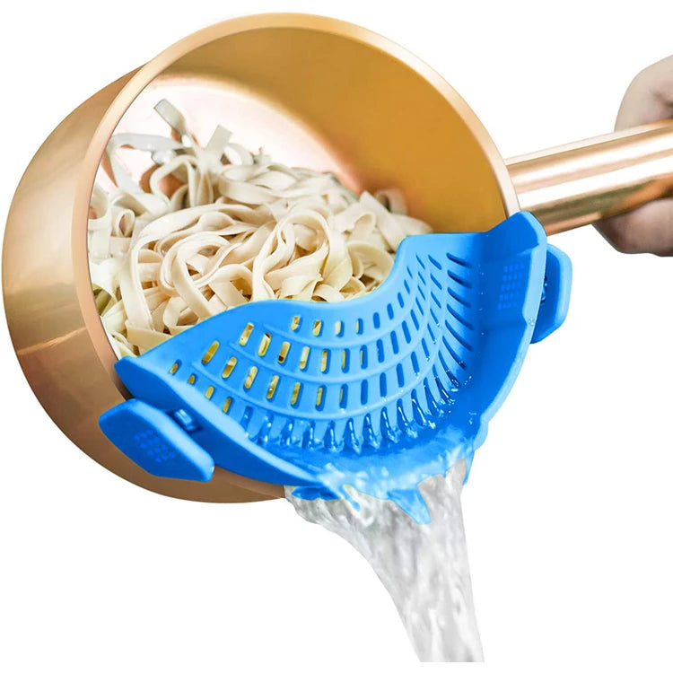 Wholesale Clip on Pasta Strainer Silicone Universal Fit for All Pots and Bowls Snap on Drainer Kitchen Gadget