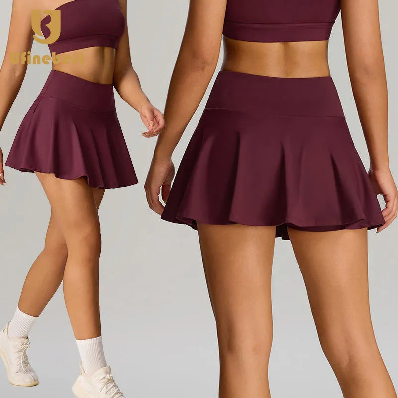 Wholesale New Yoga Sports Tennis Skirt Custom Logo Activewear Running Fitness Workout Tennis Skirt for Women With Inner Shorts