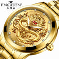 FNGEEN S336 Watch Top Luxury Gold Dragon Dial Quartz Watches Men Wrist Stainless Steel Men's Business Wristwatches Reloj Hombre
