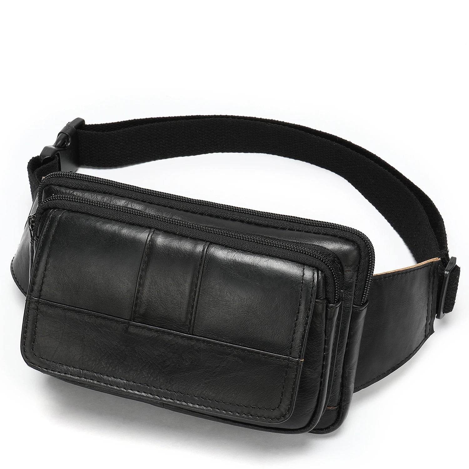 MARRANT Cowhide Leather Waist Pouch Bag Leather Sling Waist Bag for Hiking Running Travel Fanny Pack for Men and Women