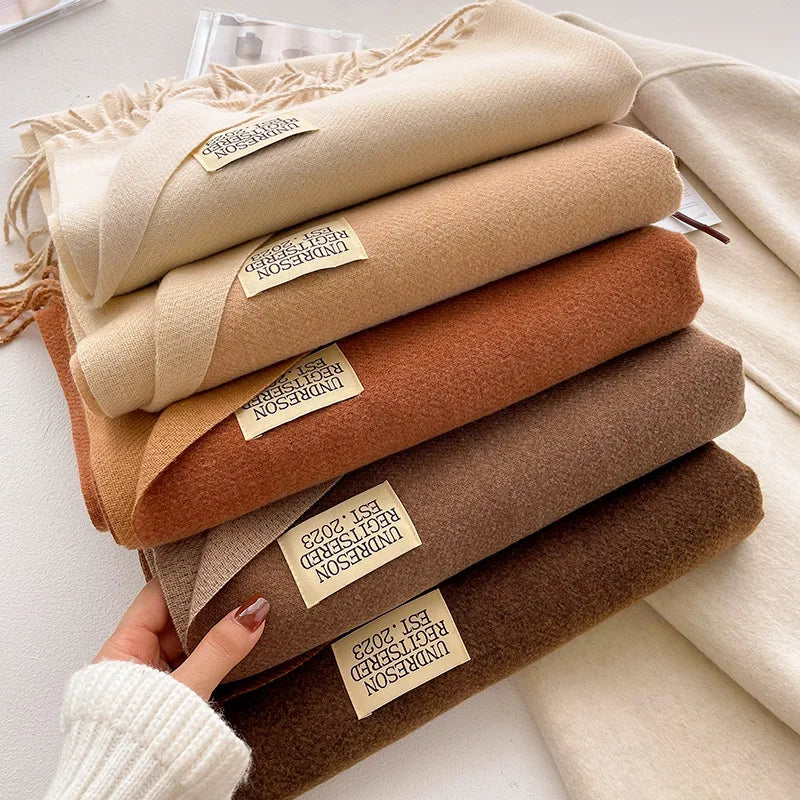 2024 New Autumn and Winter Double-Sided Solid Color Thickened Imitation Cashmere Scarf for Women