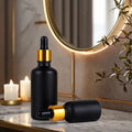 Cosmetic Glass Dropper Bottle Flat Shoulder 5ml 100ml Sizes for Serum Oils Facial Cleanser Mascara Eye Drop Includes Pink Paper