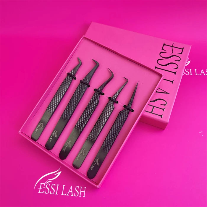 Eyelash Applicator Volume Black Lash Extensions Tweezers Stainless Steel Set for Eyelash Extension Tools