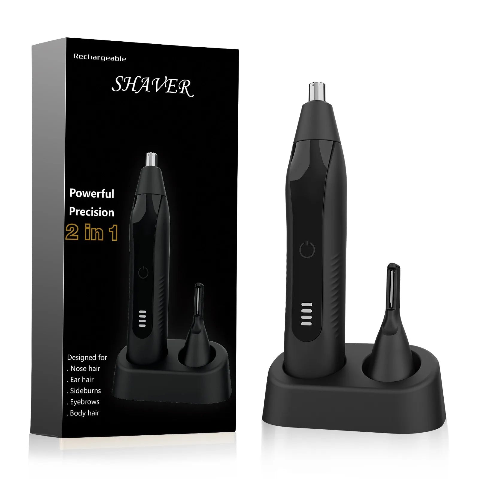 2024 Hot Selling Men Nose Trimmer 2-in-1 Ear & Nose Hair Clipper Electric Portable USB Rechargeable Plastic